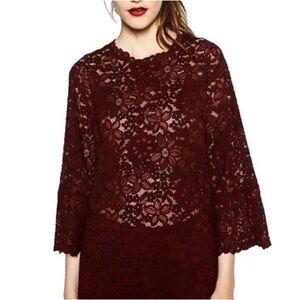 Zara Burgundy Lace Relaxed Blouse